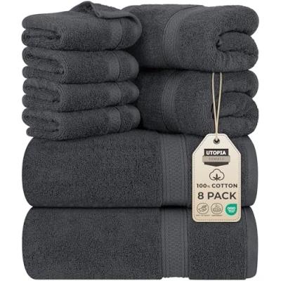 Image de Utopia Towels Ensemble de Serviettes 8 pièces; 2 Bain, essuie Mains et 4 débarbouillettes Coton Qualité d&#039;hôtel, Super Doux très Absorbant (Gris)