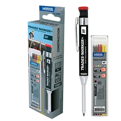 Image de MARKAL 96264 Trades Marker Dry Starter Pack, 1 crayon + pack de recharges, Graphite/Jaune/Rouge
