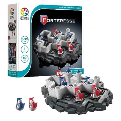 Image de SmartGames Forteresse Jeu de Réflexion Posez les Remparts et Protègez le Donjon 80 Défis Différents Niveaux 1 Joueur A partir 8 Ans, Rouges