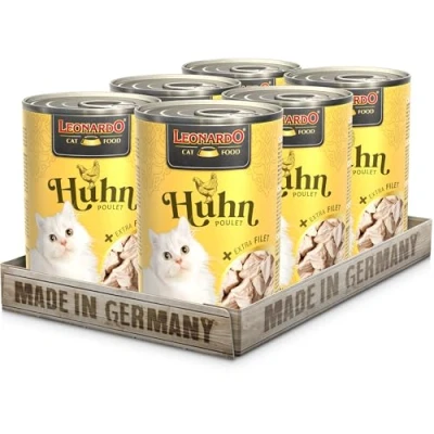 Image de LEONARDO Poulet + Filet Extra (6 x 400g) de Nourriture Humide en boîte avec sans céréales et Une teneur Via
