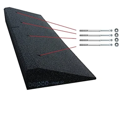Image de bepco rampe de trottoir avec kit fixation, l x H : 100 25 10 cm, en caoutchouc (noire), seuil porte, rondelles fixation