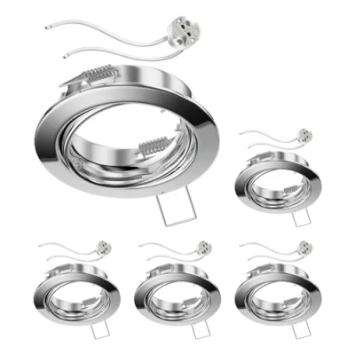 Image de ledscom.de 5 cadres d&#039;encastrement au plafond FERE Cadre chromé pivotant (LED/Halogène/MR16/50mm) incl. douille GU5.3