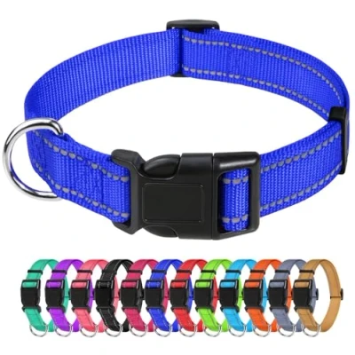 Image de TagME Collier pour Chien, en Nylon Réfléchissant Réglable Classique Convient Moyens Chiens, Bleu Foncé, 2.5cm Largeur