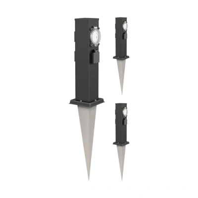 Image de ledscom.de 3 pièces Colonne de Prises Jardin Polly avec Piquet Terre pour l&#039;extérieur, IP44, Fois minuterie/Timer, Acier Inoxydable, carré, Noir, 38cm