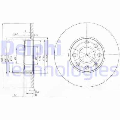 Image de DELPHI BG3402 Disque de frein 256 11 4 plein huilé non traité sans roulement roue, bague ABS OPEL: Astra G CC, Caravan