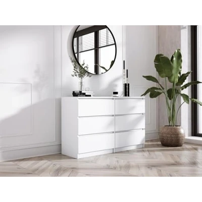 Image de 3E 3xE living.com Commode 6 tiroirs 120 cm, Couleur : Blanc Mat, L P 39 H 79 cm