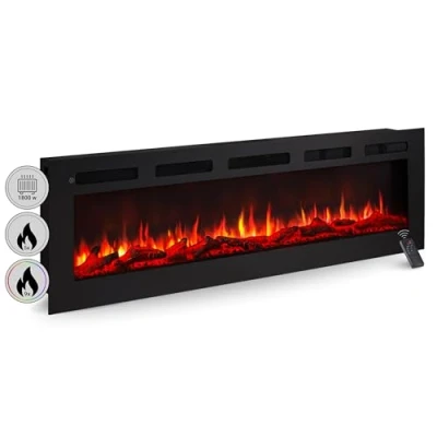 Image de BALDERIA Cheminée électrique Leif 60&quot; Foyer Mural avec Effet de Flammes 3D Chauffage 2000W, éclairage LED encastrable télécommande, minuteur &amp; Thermostat Noir