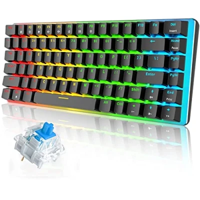 Image de UrChoiceLtd AK33 Clavier de Jeu mécanique multimédia Ergonomique USB avec 82 Touches RGB LED Interrupteur rétro éclairé Noir (Interrupteur Bleu, RGB)