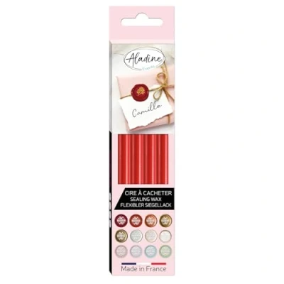 Image de Aladine Pack de 4 Bâtons Cire Flexible pour Cacheter les plus beaux courriers votre vie Réalisation Sceaux Faire Part Mariage, Baptême, Naissance Couleur Rouge
