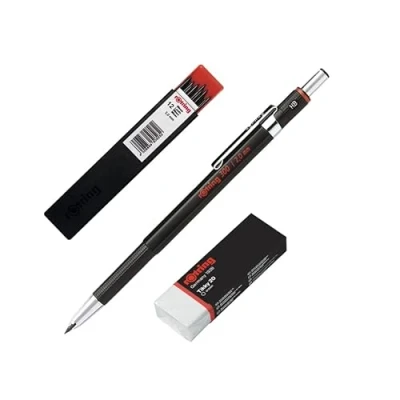 Image de rOtring 300 Porte mines 2,0 mm Rechargeable avec taille crayon sous capuchon 1 pièce gomme + lot de graphite
