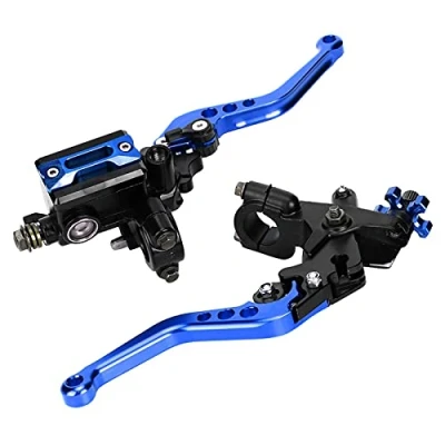 Image de RUIRUIY leviers d&#039;embrayage de Frein Moto universels 7/8in, Ensemble poignée Pompe supérieure réglable hydrauliquement (Bleu)