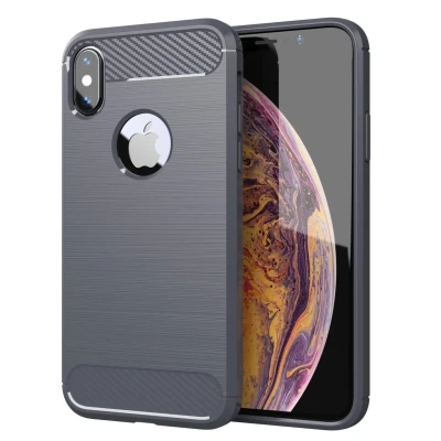 Image de Coque pour Apple iPhone XS MAX en BRUSHED GRIS Housse de protection Étui silicone TPU flexible, aspect inox et fibre carbone Neuf