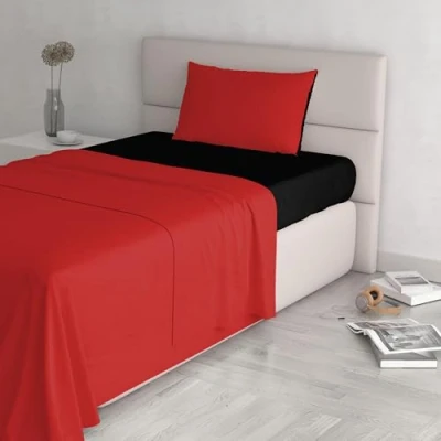 Image de Italian Bed Linen CL NC rosso/nero 1P Natural Color ensemble de draps lit, Rouge/Noir, Single, 100 % Coton