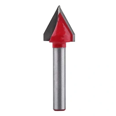 Image de BE TOOL Fraise à rainurer en V 16mmx60 Pointe carbure 2 cannelures Type CNC Gravure 3D Défonceuse pour fabrication du bois avec tige de 6mm Outil coupe