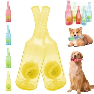 Image de Crunch Play bottle toy, Crunchnplay Toy for Dogs, 9.7&quot;/7.7&quot; Rubber water Dog Interesting Squeaky Toys, Outdoor Interactive Chew with Tennis Ball (2*Yellow,large)