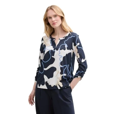 Image de TOM Tailor Langarm MIT Muster Blouse, Femme, Taille: XL, Big floral shapes design