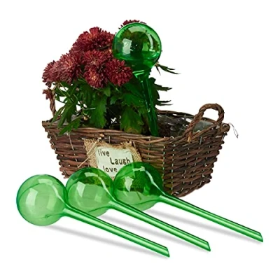 Image de Relaxdays Globes d’arrosage en Plastique, Lot de 8, Distributeur Eau Plantes, 2 semaines, Pot Fleurs, Boules arrosage, Vert