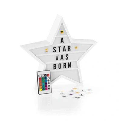 Image de EASYmaxx Boîte lumineuse DEL Light Box Pour des messages textuels personnalisés Mega set avec 150 emojis colorés et 173 lettres, chiffres symboles interchangeables [Etoile]