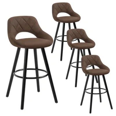 Image de WOLTU 4 X Tabourets de Bar Tabouret comptoir Assise en Tissu Scientifique Pieds Bois Massif,Brun Foncé BH291dbr