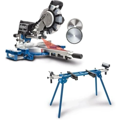 Image de Scheppach Scie à onglets radiale HM254SPX 2200 W lame Ø254 mm Largeur et hauteur de coupe 34x90mm avec laser Table tournante blocage rapide 2ème incluse + support UMF1600 inclus