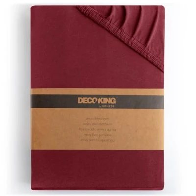 Image de DecoKing Drap Housse en 100% Coton Peigné Jersey, Amber Collection, 200x200 200x220 cm, Bordeaux