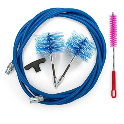 Image de BARETTO Kit de Nettoyage pour Poêles à Granulés, Rallonge Bleue 3 Mètres Granulés avec Coude 90, 2 Brosses Flexibles en Nylon (1 80mm et 1 100mm)