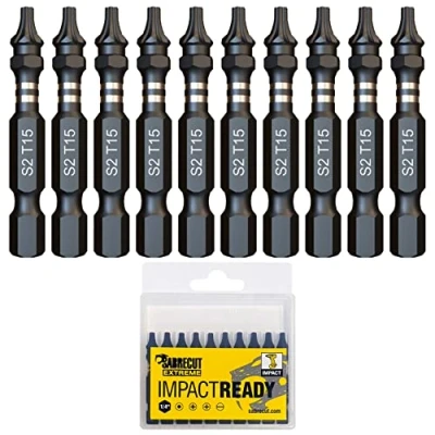 Image de 10 x SabreCut SCTX1550_10 50 mm TX15 T15 Jeu d&#039;embouts de tournevis à percussion une extrémité Torx Heavy Duty avec boîte rangement