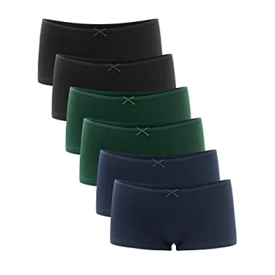 Image de Libella® Boxer Femme Taille Basse Culottes Shorty Stretch Slip Coton (Lot de 6) 3901 Noir/Marine/Vert M