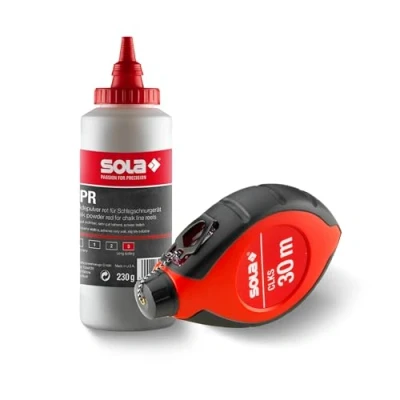 Image de SOLA CLKS kit de cordes frappe rouge 30 m ficelle marquage avec craie 230 g dans un pratique Engrenage 6:1 Grand boîtier en plastique robuste