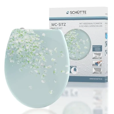 Image de SCHÜTTE Flower in the Wind 82381 Abattant WC en Duroplast avec système d&#039;abaissement automatique et fonction détachable, compatible la majorité des cuvettes