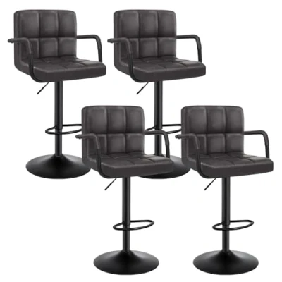 Image de WOLTU Lot de 4 Tabourets Bar Anthracite Assise rembourrée en Similicuir,Rotatif Réglable Hauteur Pied Noir métal, BH113an