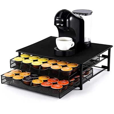 Image de SYSYLY Porte Capsule pour 72 PC Dolce Gusto, Support de Machine à Café avec 2 Tiroirs Rangement Dosettes Antidérapants, Distributeur/Organisateur Capsules en Métal Surface Anti Vibration