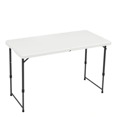 Image de Amazon Basics Table pliante de 1,2 m, 4 réglages hauteur et poignée transport, intérieur extérieur, Blanc