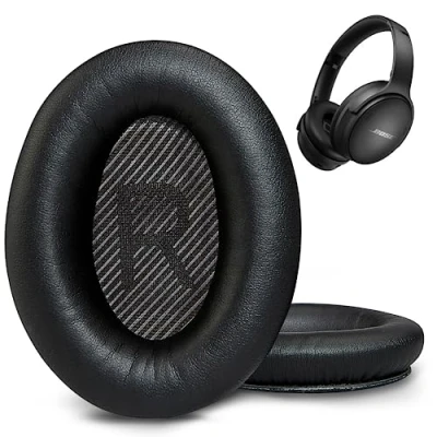 Image de AHG Coussinets de rechange QC45 qualité supérieure compatibles avec les casques Bose QuietComfort 45/Bose suppression du bruit Cuir protéiné supérieure, mousse haute densité
