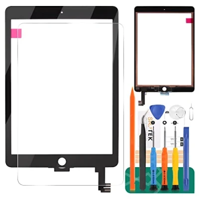 Image de Kit de montage d&#039;écran tactile rechange pour iPad 6 Air 2 A1566 A1567 Film trempé, colle et outils, pas LCD (Noir)