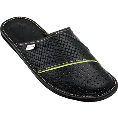 Image de ESTRO Chaussons Hommes Pantoufle Chausson Homme Cuir Mules Pantoufles M66 (48 EU, Noir, numeric_48)