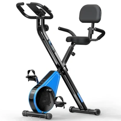 Image de Vélo d’Appartement Pliable, Vannect Velo d Appartement avec LCD et Mesure du Pouls Manuel, 16 Niveaux de Résistance, d’Exercice Siège réglable, pour Entraînement Cardio, Charge Max 160KG