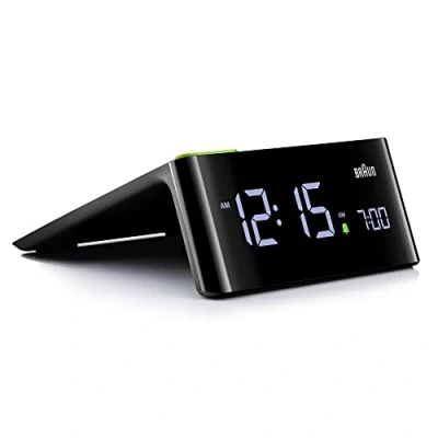Image de Braun Réveil numérique de avec écran LCD, Touche Snooze, Configuration Rapide, réglage Automatique la luminosité l&#039;écran, Alarme sonore, en Noir, modèle BC16BEU.
