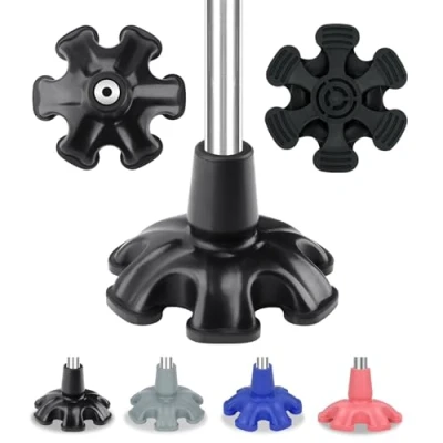 Image de supregear Pointe de Canne, 19 mm Autoportante Lourds Remplacement du Caoutchouc pour Canne Marche Étable Six Point Antidérapant Pliante Coussinet Pied en Noir