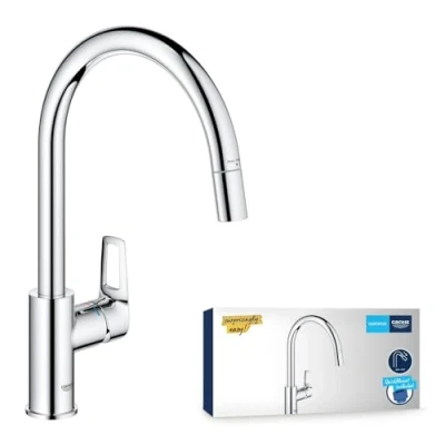 Image de GROHE StartLoop Robinet de Cuisine, Mitigeur Monocommande Evier, Mousseur Extractible, Bec Haut, Zone Rotation 360, Chromé, 30556000