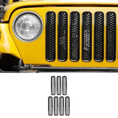 Image de CKPEOR Kit d&#039;inserts de calandre Avant en Maille Noire pour 1997 2006 Jeep Wrangler TJ &amp; Unlimited, 7PCS