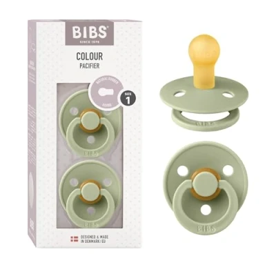 Image de Tétine BIBS Colour. Lot de 2 sucettes. Sans bisphénol A, Téterelle ronde. Latex caoutchouc naturel, Fabriqué au Danemark. Taille 1 (0 6 mois), Sage/Sage