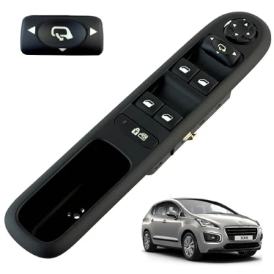 Image de Bouton leve vitre compatible pour Peugeot 3008 et 5008 (2010 2016) commande lève avant gauche (conducteur) AVEC rétroviseurs rabattables 6490X6 96650621ZD