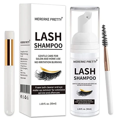 Image de Shampooing Extensions de Cils 50 ml + Brosse Nettoyant Moussant Paupières Sensible Sans Paraben ni Sulfate Lave et Bain pour Salon Soins à Domicile