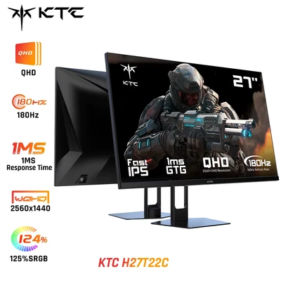 Image de KTC 27&quot; Ecran PC Gaming, 1440p 180Hz Fast IPS Gamer, 2K QHD 1ms GTG, HDR/HDMI/USB C/DP Moniteur Vertical, FreeSync &amp; G Sync, Pivoter Incliner Hauteur Pivot réglable, H27T22