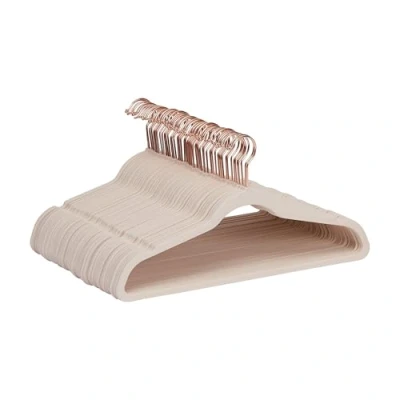 Image de Amazon Basics Cintres fins, antidérapants, en velours, Rose Carné/Doré, 50 unités