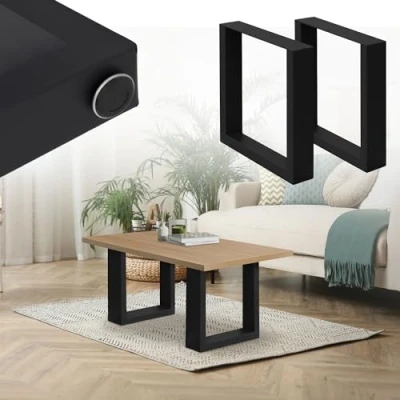 Image de ECD Germany Set 2 Pieds de Table 30 x 43 cm Rectangulaire Noir en Acier Revêtu Poudre Pied Meuble Banc Support Profil Carré Design Industriel avec Pièces Montage