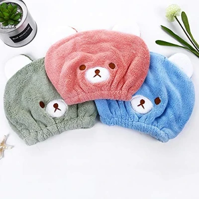 Image de Abcsea 2 pièces serviette turban pour cheveux enfant, secher rapide, séchage Rapide des Cheveux, à sèche bleu et kaki