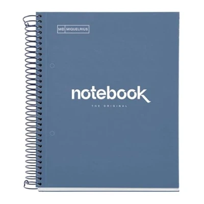 Image de Miquelrius Cahier A5 Carnet de Notes Emotions, 120 Feuilles 90 g/m², Rayure horizontale 7 mm, 5 Bandes couleur, Spirale microperforée, Couverture extra dure, 2 Trous, Couleur Bleu Marine
