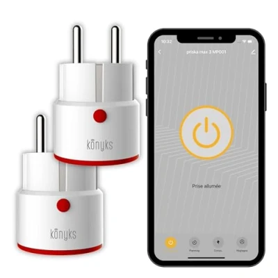Image de Prises connectées Konyks Priska MAX 3 FR DUAL PACK WiFi+BT, Fonctions avancées, 16A, compteur de consommation, compatible Alexa, Google Home &amp; Tuya, lot 2